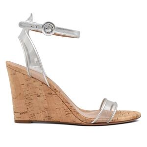 Aquazzara Minimalist Silver Wedge Sandals 85mm 38 8.5 $625